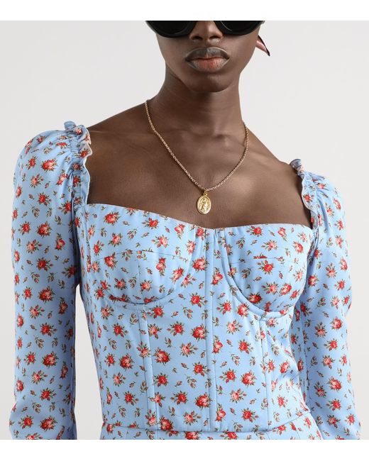 Dolce & Gabbana Blue Silk-Blend Floral Mini Dress