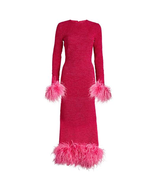 Magda Butrym Cotton Crochet Feather-trim Midi Dress in Pink | Lyst Canada