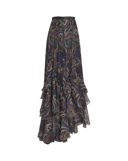 Etro Gray Silk-Blend Paisley Maxi Skirt