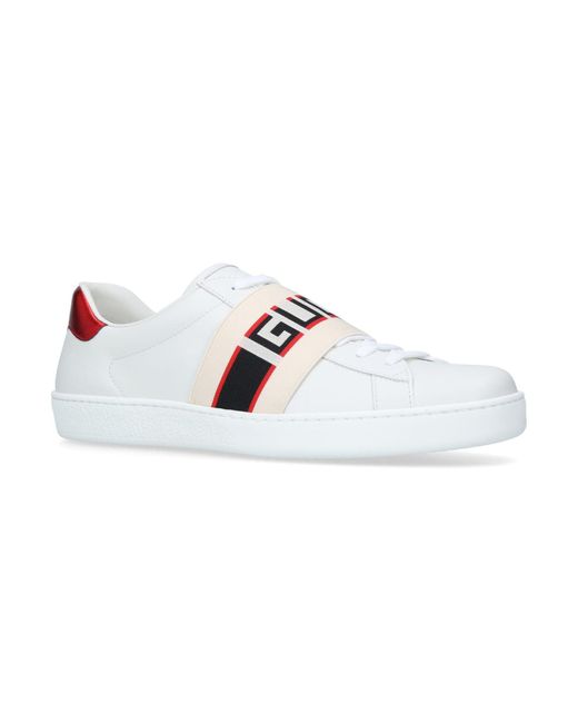 Gucci White Men's New Ace Stripe Leather Trainers for men