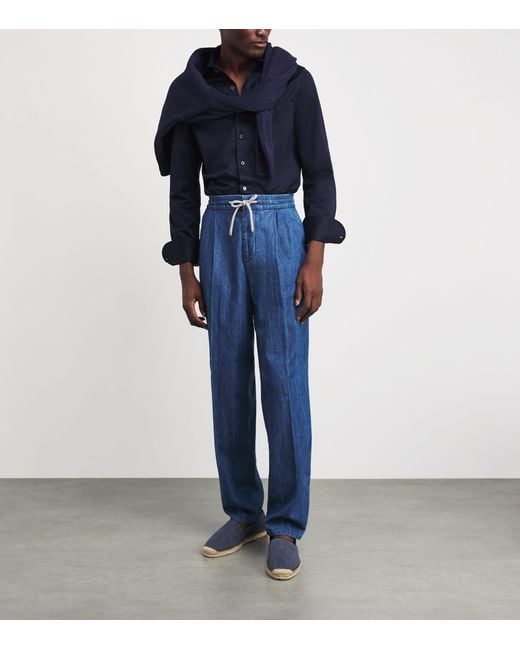 Isaia Blue Cotton Jersey Shirt for men