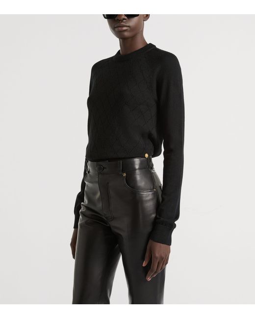 Balmain Black Merino Wool Button-Detail Sweater