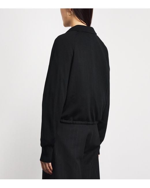 Sandro Black Wool-Blend Polo Sweater
