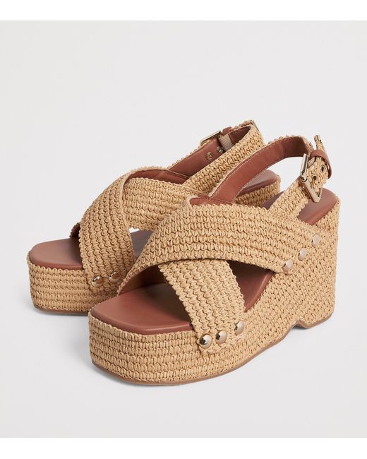 Maje Brown Raffia-Effect Wedge Sandals 110