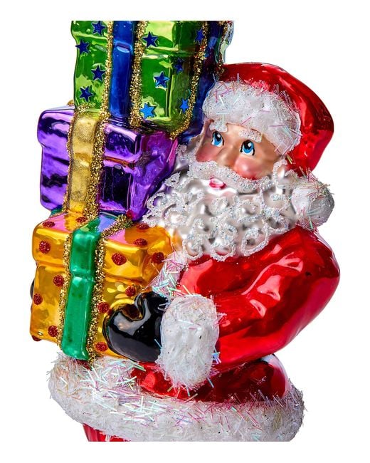 Harrods White Glass Santa Stack Of Presents Tree Ornament