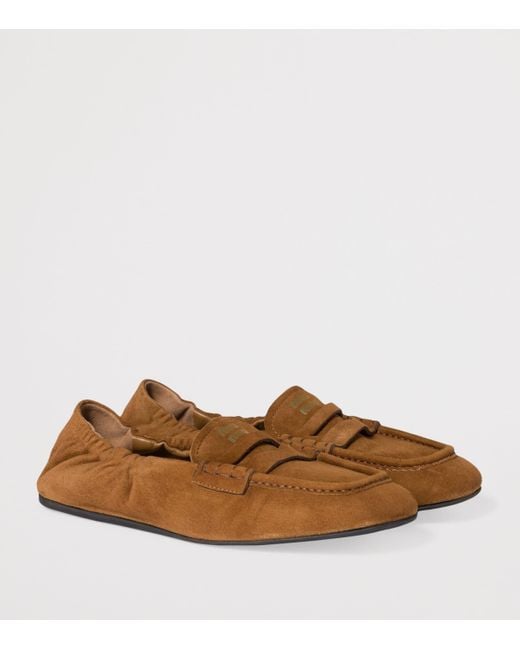 Miu Miu Brown Suede Ruches Loafers