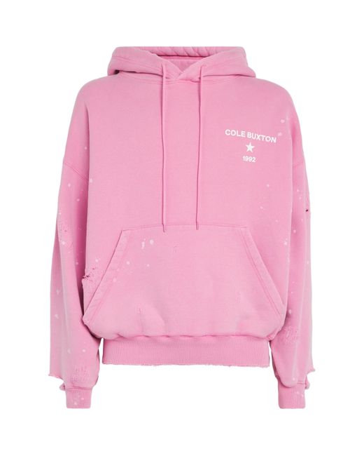 Cole Buxton Pink Cotton Distressed Logo Hoodie for men