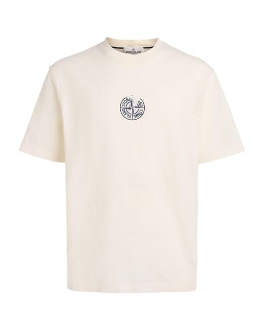 Stone Island White Cotton Vertical Compass T-Shirt for men
