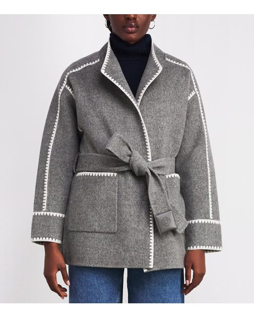Maje Gray Wool-Blend Wrap Coat