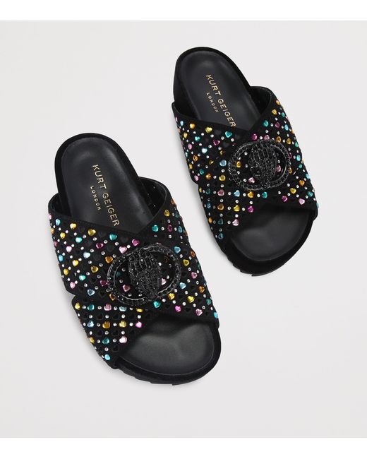 Kurt Geiger Black Suede Chelsea Cross-Strap Slides
