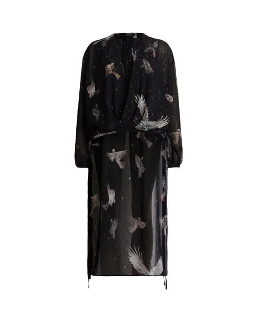 AllSaints Black Sheer Printed Avala Top