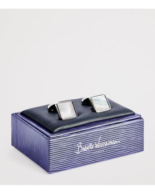 Babette Wasserman Gray Mother-Of-Pearl Herringbone Cufflinks for men