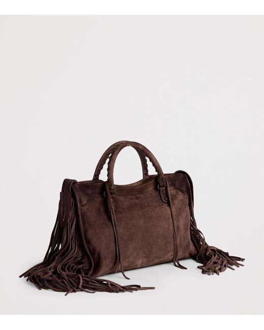 Balenciaga Brown Medium Suede Fringe Le City Top-Handle Bag