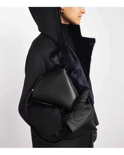 Yves Salomon Black Hooded Mink Fur-Trim Coat