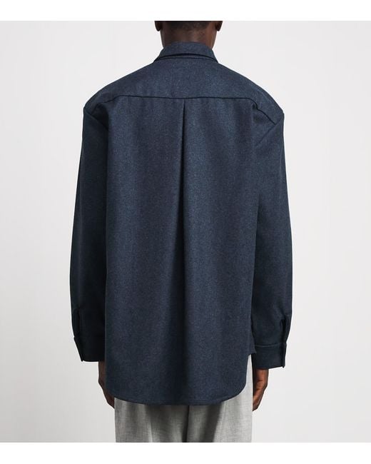 Johnstons Blue Wool-Cashmere Overshirt for men