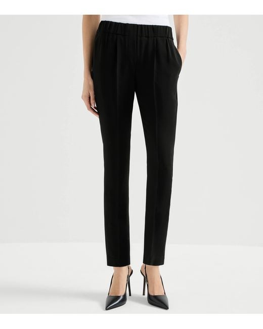 Brunello Cucinelli Black Crepe Slim Trousers