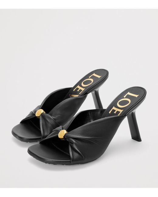 Loewe Black X Paula's Ibiza Leather Pebble Heeled Sandals 90