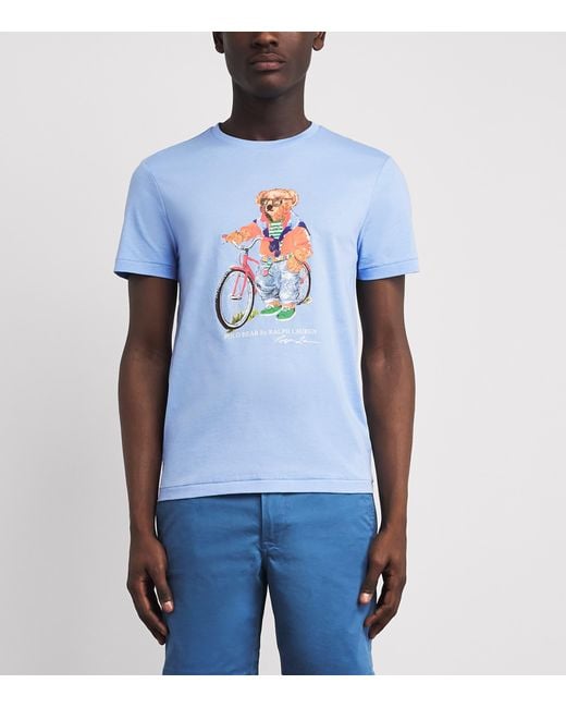 Polo Ralph Lauren Blue Cotton Polo Bear Bicycle Slim T-Shirt for men