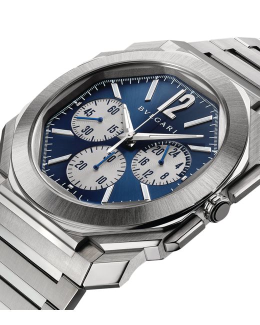 BVLGARI Gray Stainless Steel Octo Finissimo Chronograph Gmt Watch for men