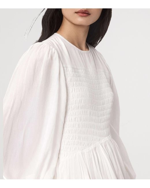 AllSaints White Smocked Chia Mini Dress