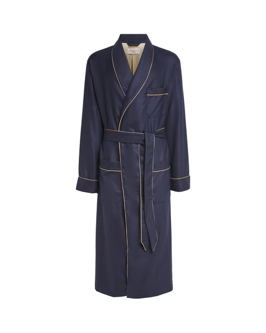 Derek Rose Blue Cashmere Silk-Lined Duke Robe for men
