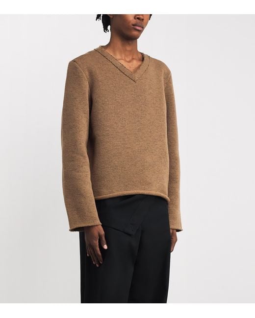 424 Brown Distressed V-Neck Sweater for men