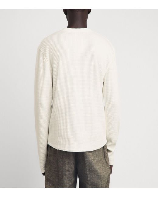 424 White Waffle-Knit Long-Sleeve Henley Top for men