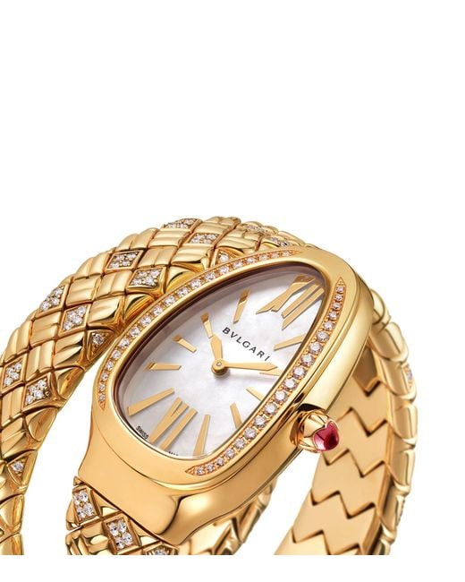 BVLGARI Metallic Yellow Gold And Diamond Serpenti Spiga Watch 35mm