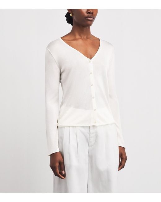 Theory White Sheer Jersey V-Neck Cardigan