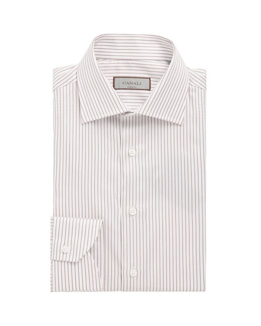 Canali White Cotton Stripe Shirt for men