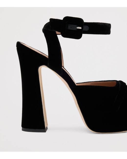 Malone Souliers Black Velvet Mora Buckle Slingback Heels 125