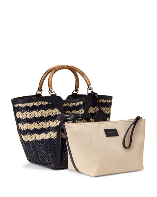 Ralph Lauren Black Leather-Trim Woven Ralph Tote Bag