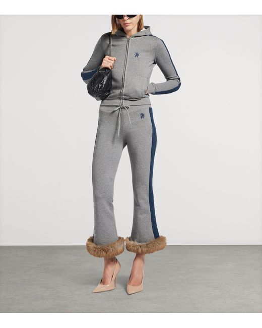 Balenciaga Blue Faux Fur Trim Lion Capri Sweatpants
