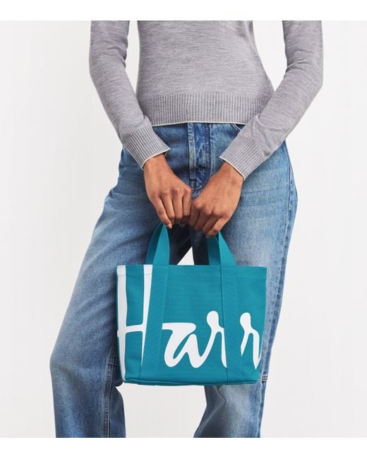 Harrods Blue Mini Cotton Logo Tote Bag