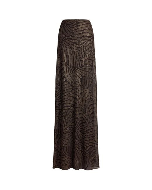 Ralph Lauren Brown Foiled Silk Chiffon Masina Maxi Skirt