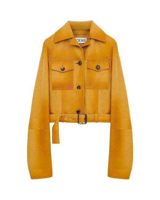 Loewe Yellow Notched-Collar Cropped Leather Jacket