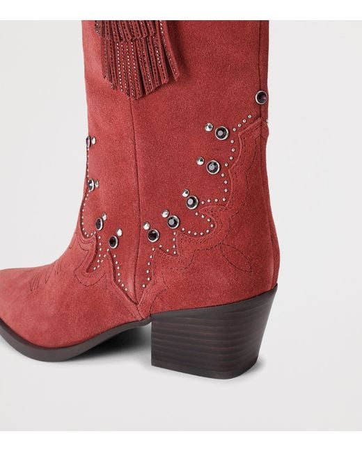 Kurt Geiger Red Suede Cowboy Glasto Tassel Boots 50