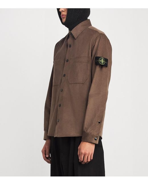 Stone Island Brown Cotton Corduroy Compass Overshirt for men