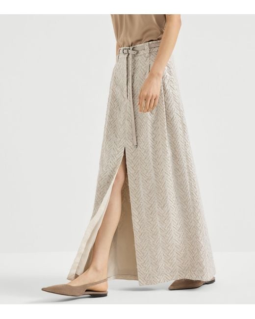 Brunello Cucinelli White Linen Sequinned Maxi Skirt