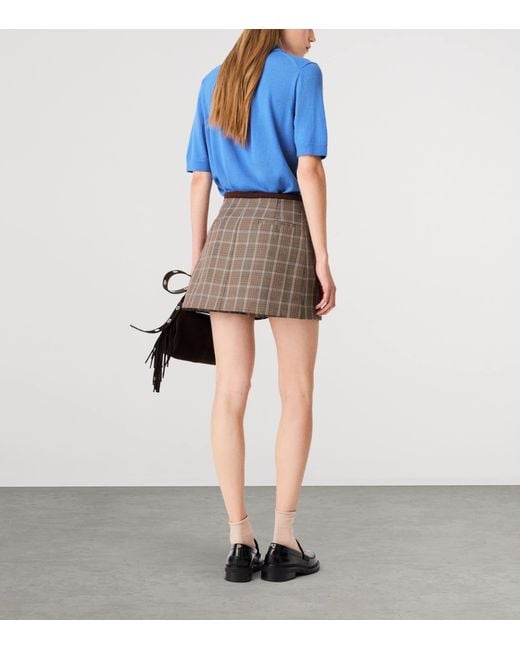 Maje Brown Wool-Cotton Check Mini Skort