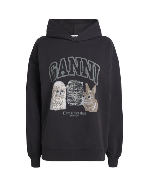 Ganni Black Organic Cotton Animal Hoodie