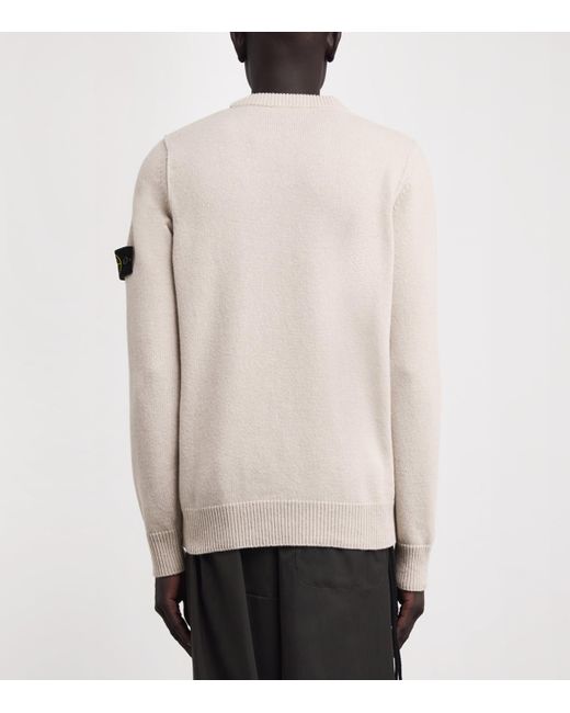 Stone Island White Lambswool-Blend Sweater for men