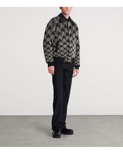 Balmain Gray Satin Houndstooth Bomber Jacket for men