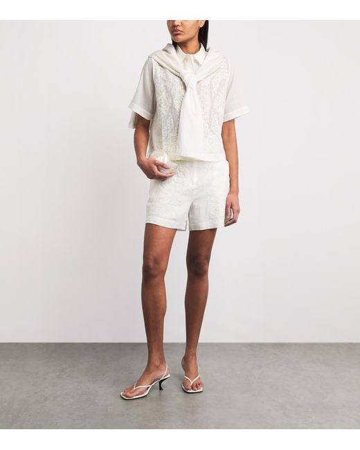 Claudie Pierlot White Cotton-Ramie Cross-Stitch Shorts