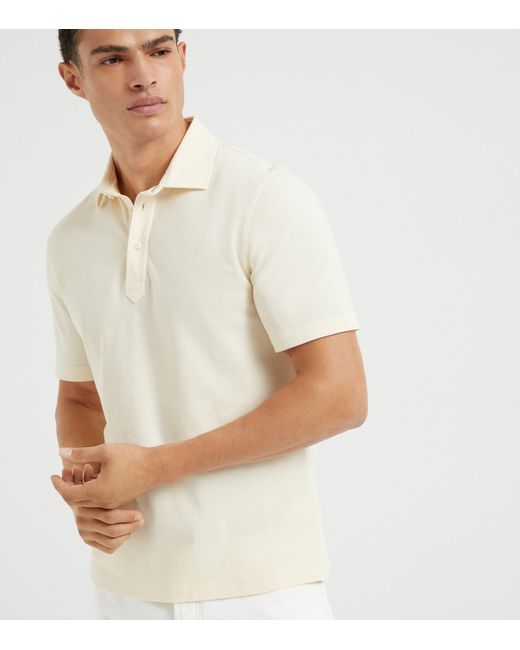Brunello Cucinelli White Cotton Piqué Polo Shirt for men
