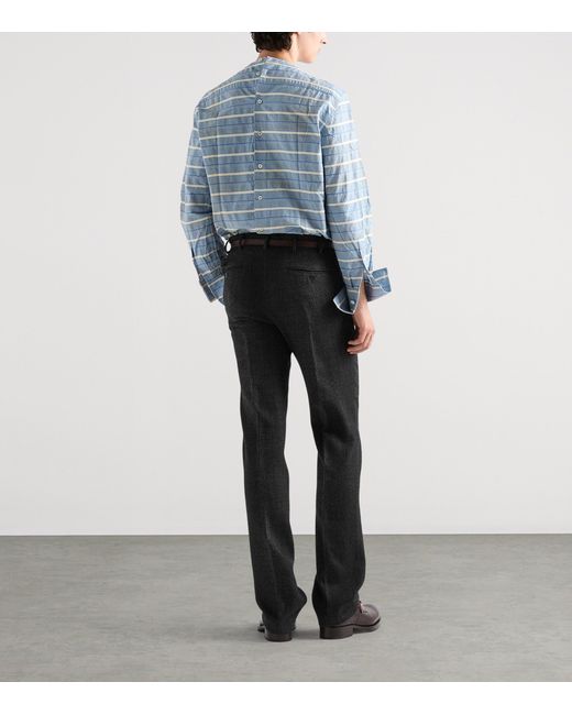 Prada Blue Cotton Stripe Shirt for men