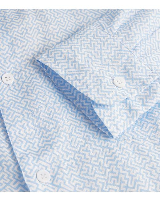 Derek Rose Blue Linen Milan Print Shirt for men