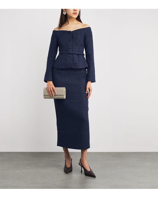 Roland Mouret Blue Bouclé Midi Skirt