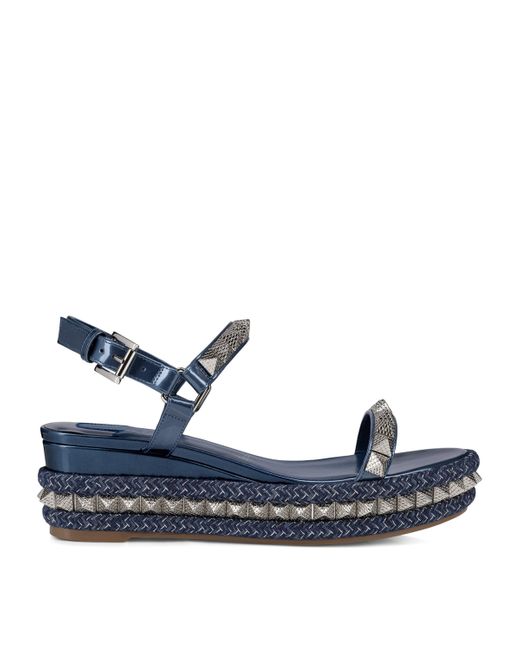 Christian Louboutin Blue Pyraclou Leather Wedge Sandals 60