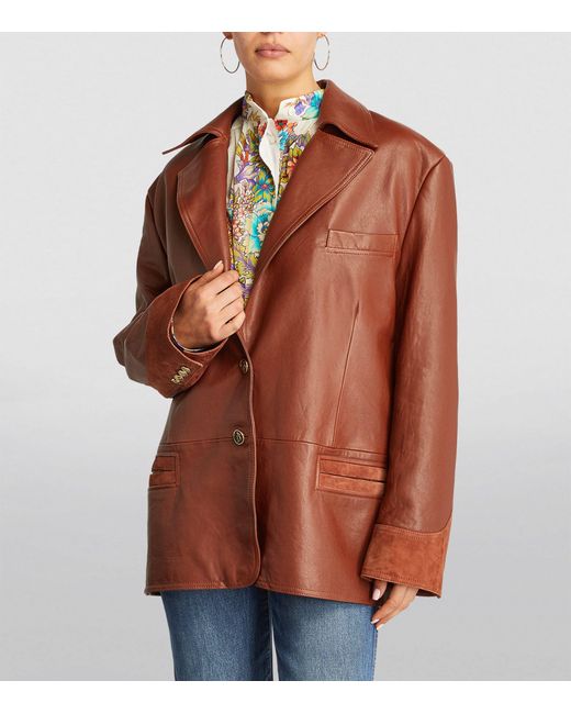 Etro Brown Oversized Leather Blazer